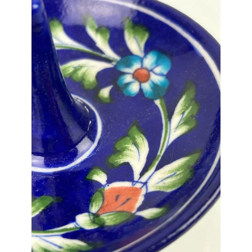 Handmade Pottery Ring Trinket Holder Jewelry Dish Cobalt Blue Floral Home Decor